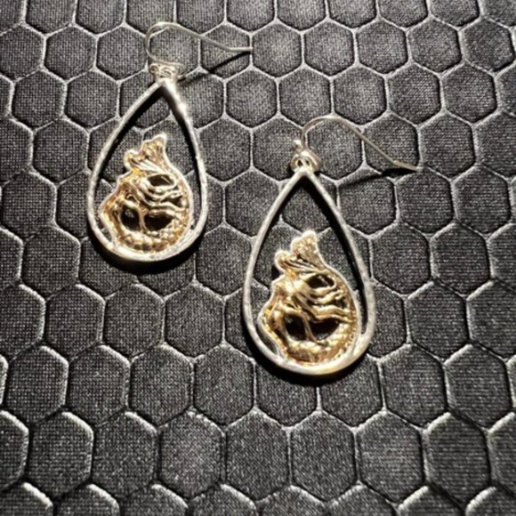 Mermaid Earrings Made of Gold 18K White Gold Plated - Picture 1 of 1